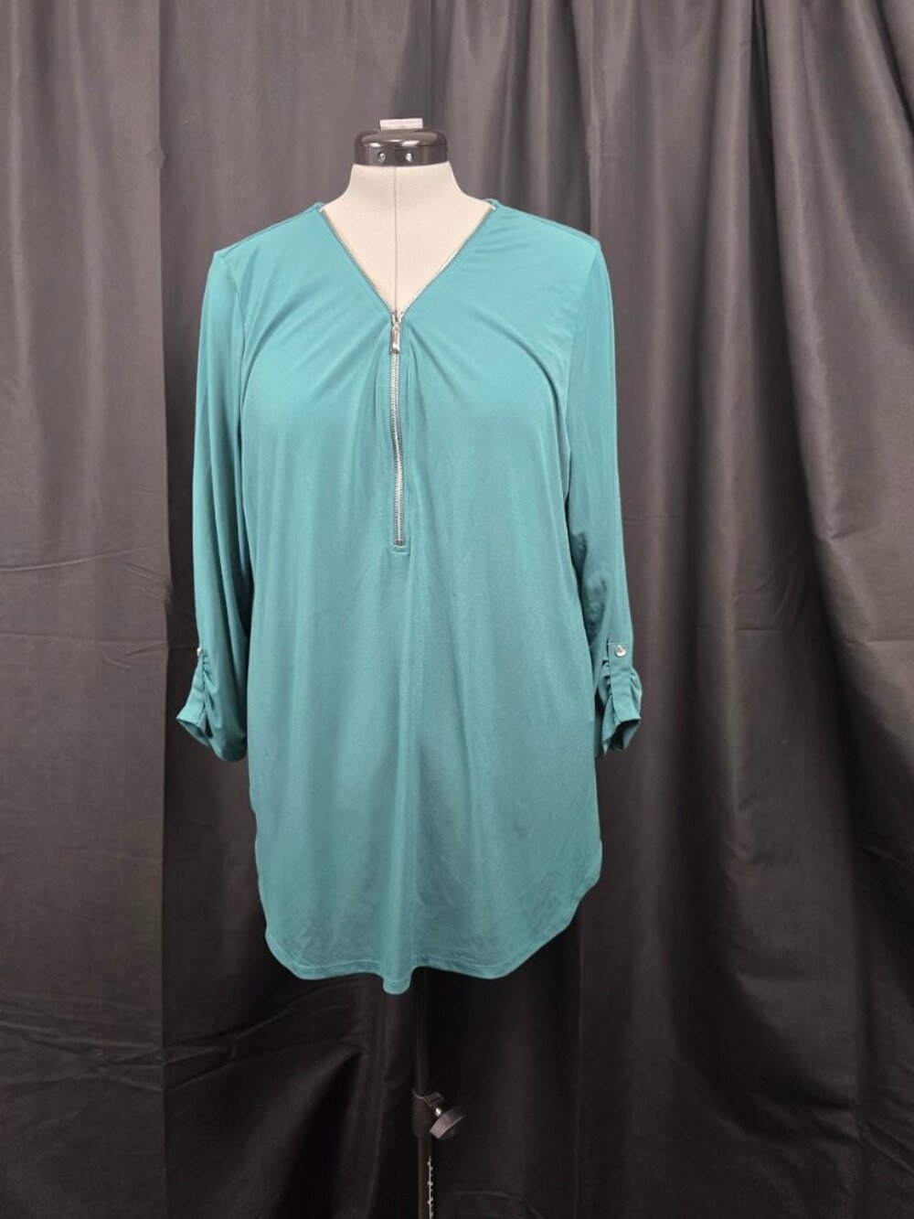 JM Collection Blouse Shirt Tunic Long Sleeves 3/4 Front Zipper Size XXL